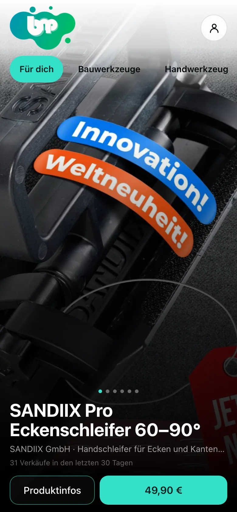 Der Buy Now Marketplace auf dem Smartphone: eine Produktkarte mit Bild, Name und Kaufen-Button